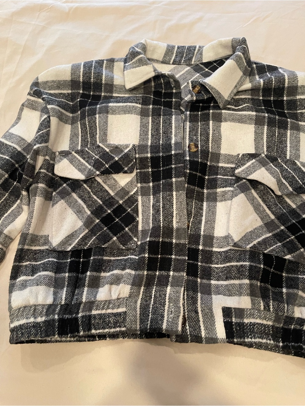 Black and White Plaid Button-Up Shacket